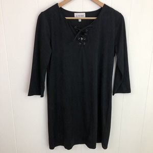 Olive + Oak Black Faux Suede Lace Up‎ Neckline Mini Dress Women’s Medium